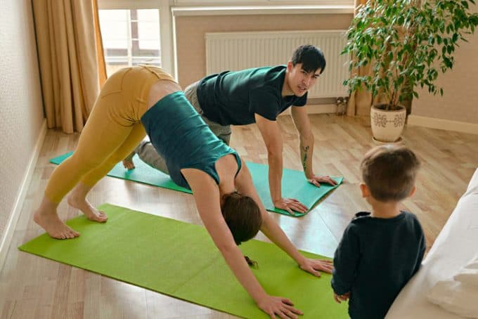 Parents doing yoga